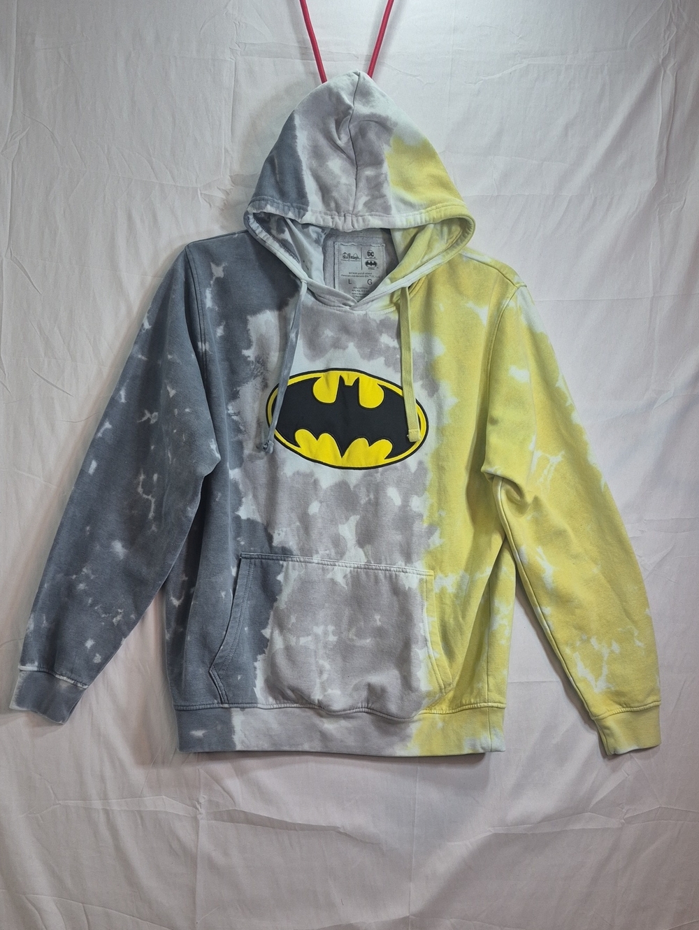 Batman Logo Tie-Dye Hoodie - Gray & Yellow